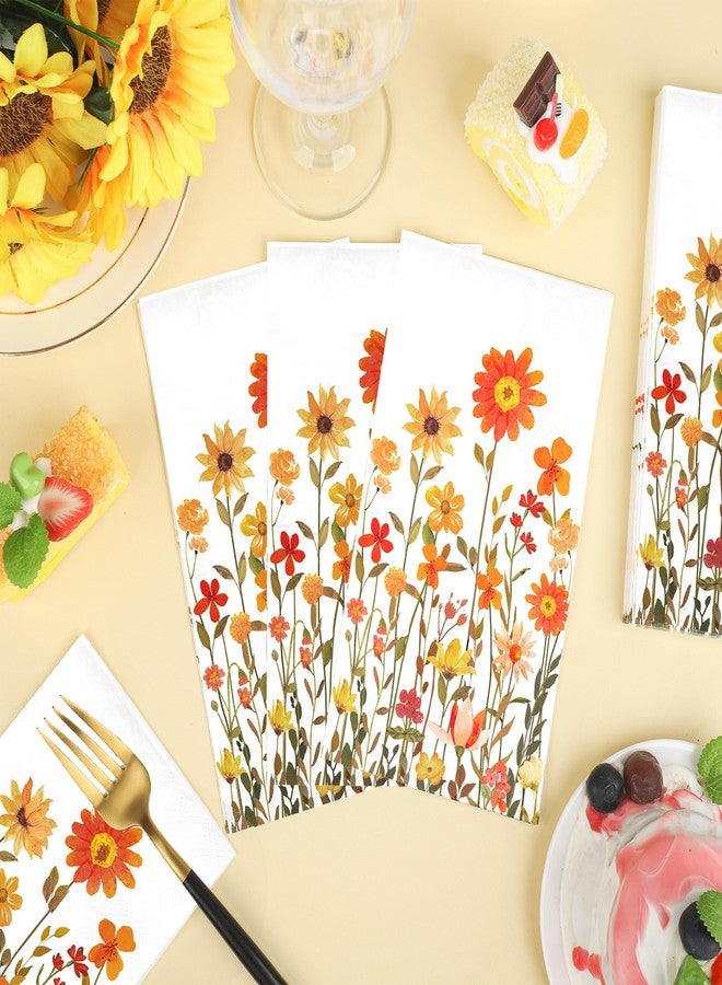 Maniaacer 50 Pcs Fall Floral Guest Napkins Disposable Autumn Paper Hand Towels 3 Ply Thanksgiving Watercolor Wildflower Dinner Napkins for Harvest Wedding Birthday Flower Themed Party Supplies, 4.3 x 7.9 Inch - Image 4